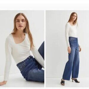 White Asymmetric Neckline One-Shoulder Long Sleeve Jersey Top - M 🇨🇳